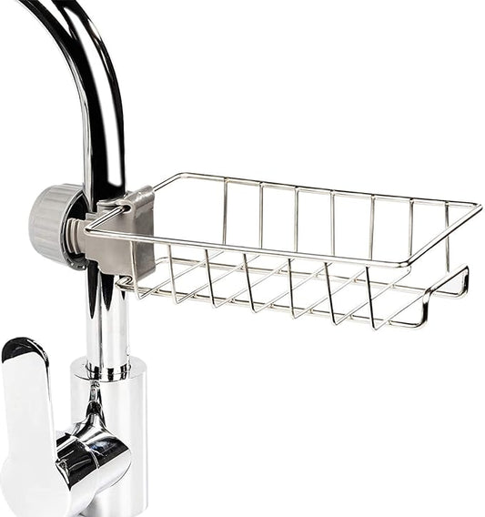 MILONI USA Kitchen Sink Caddy Storage Organizer Drainer Caddy for Dishwashing Soap Sponge Holder Faucet Storage Rack(Metal) (Metal)