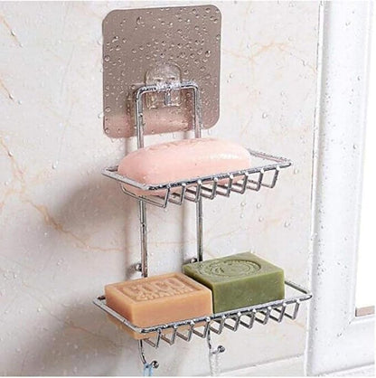 MILONI USA Soap Stand Holder for Bathroom Kitchen Sink Wall Mounted Single Layer with Magic Stickers (Pack of 1, Multicolour) (Double Layer Soap Dish Holder, 1)