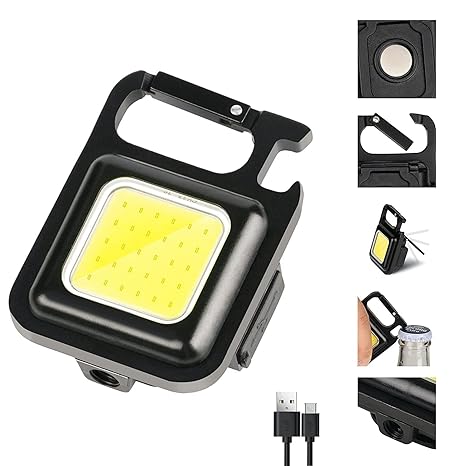 MILONI USA Keychain LED Light 2-Hours Battery Life with Bottle Opener, Magnetic Base and Folding Bracket Mini COB 1000 Lumens Rechargeable Emergency Light for Fishing,Walking, Camping