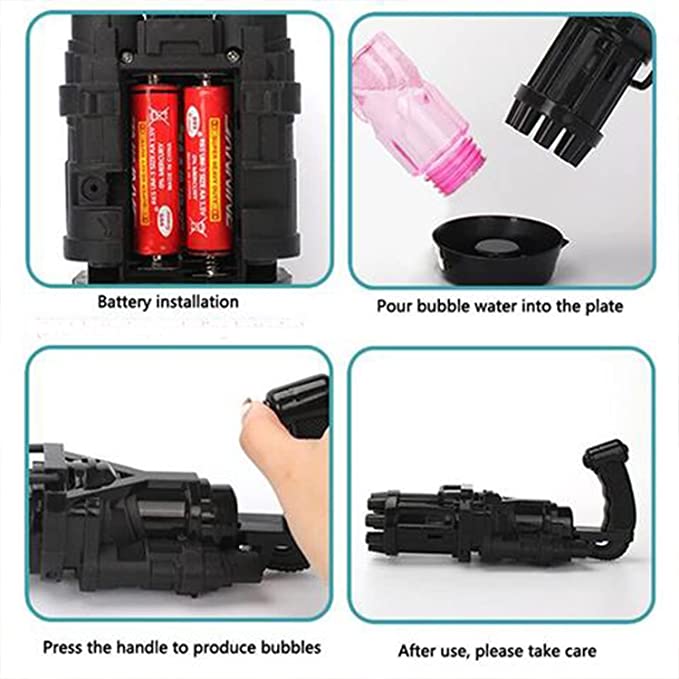 Bubble Gun- 8 Hole Automatic Gatling Bubble Gun Blower Maker, with 3 Batteries and Bubble Water(Assorted Color)