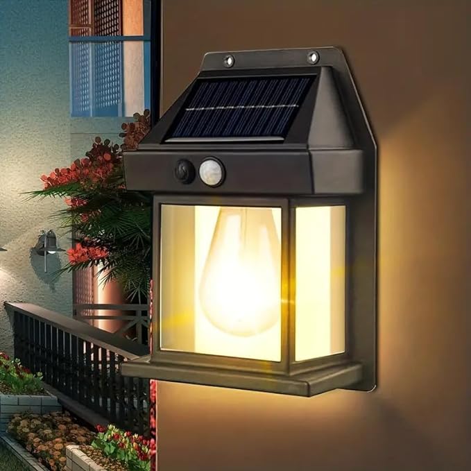 VODIQ Tungsten Bulb LED Solar Outdoor Garden Wall Light with Sensor Wireless Ip65 Solar Wall lamp-Warm