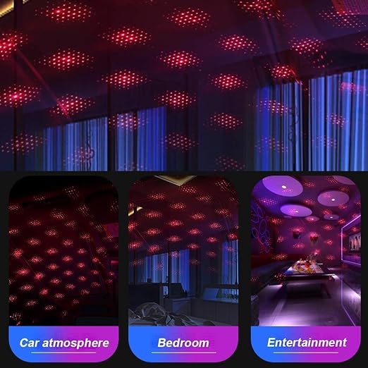 MILONI USA Bending ly Portable Usb Car Interior Star Projector Night Light - Atmospheres Decoration (Red)