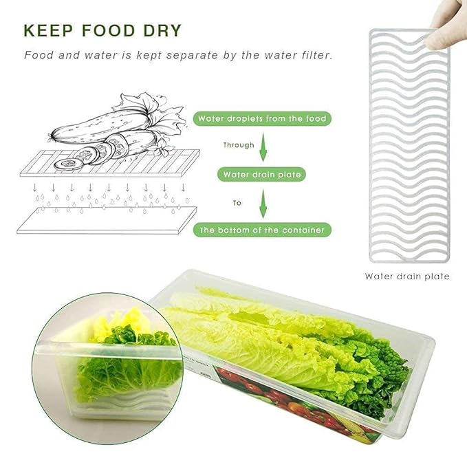 MECHBORN Fridge Storage Boxes Fridge Organizer with Removable Drain Plate Fridge Storage Containers Keeps Fruits, Vegetables, Meat, Fish Fresh Longer 1500 ML Container Box (4)