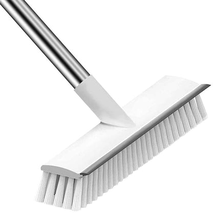 MECHBORN 2 in 1 Bathroom Cleaning Brush Floor Scrub Bathroom Brush with Long Handle Floor Scrub Cleaning Brush with Wiper for Kitchen, Bathroom,Wall and Deck (2 in 1 Floor Brush (White))