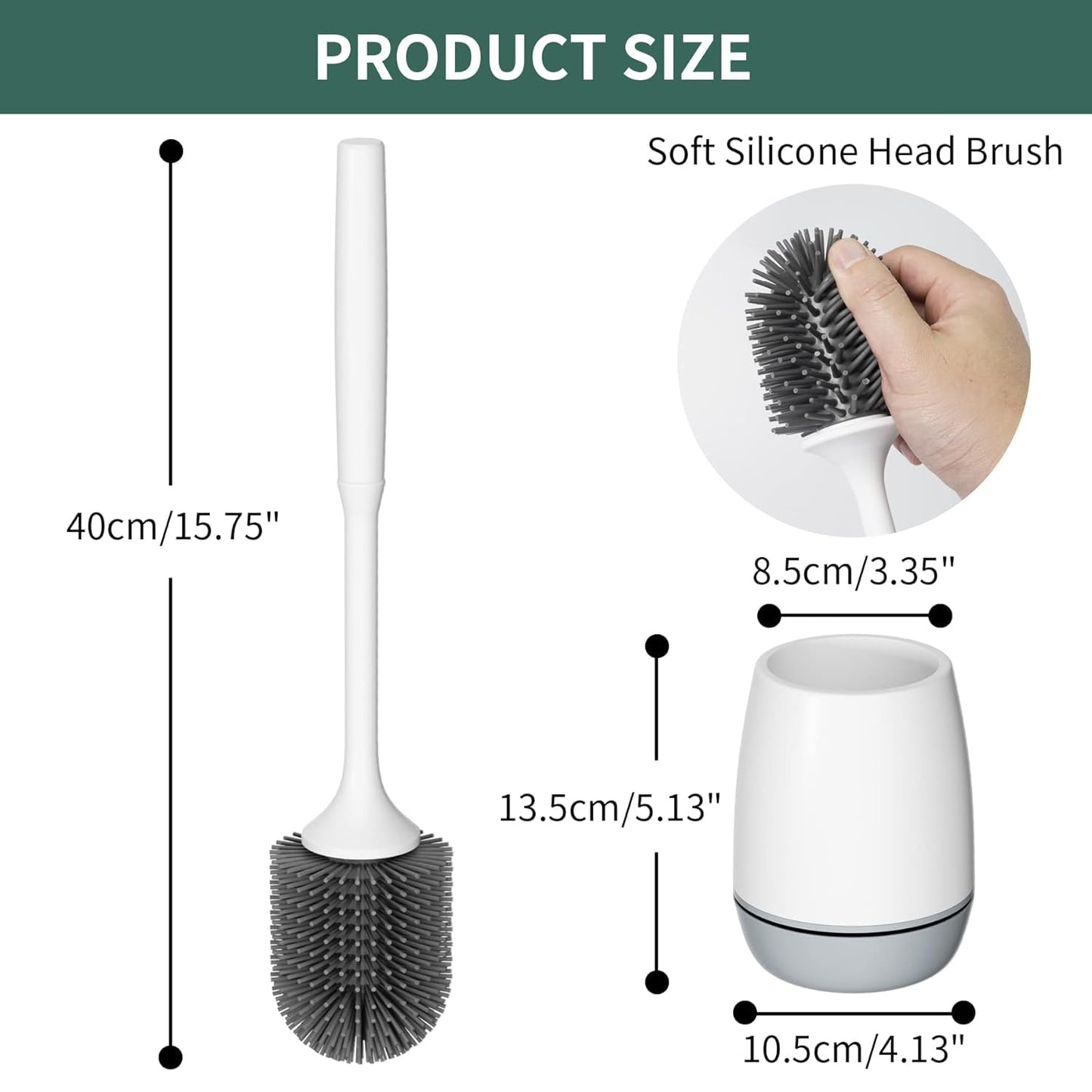 MECHBORN Toilet Brush and Holder, Soft Silicone Brush with Decomposable and Water Drawer (Round Silicon Toilet Brush)