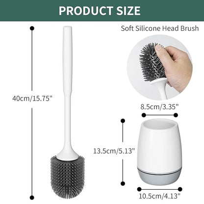 MECHBORN Toilet Brush and Holder, Soft Silicone Brush with Decomposable and Water Drawer (Round Silicon Toilet Brush)