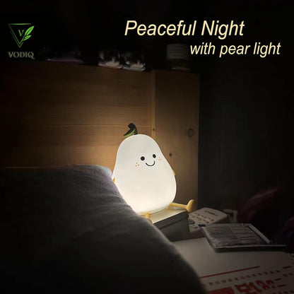 VODIQ Night Light Pear Cute LED Nursery Nightlight Lamp, Tap Control Squishy Silicone, USB Rechargeable Bedside Lamp for Bedroom, Warm White & 7 Colors, Christmas Gift for Kids Girls Boys