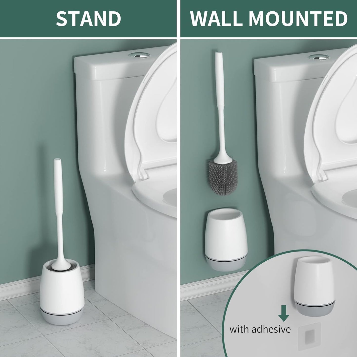 MECHBORN Toilet Brush and Holder, Soft Silicone Brush with Decomposable and Water Drawer (Round Silicon Toilet Brush)