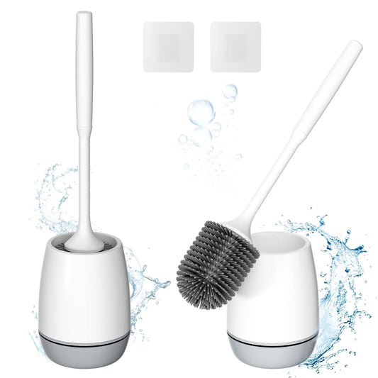 MECHBORN Toilet Brush and Holder, Soft Silicone Brush with Decomposable and Water Drawer (Round Silicon Toilet Brush)