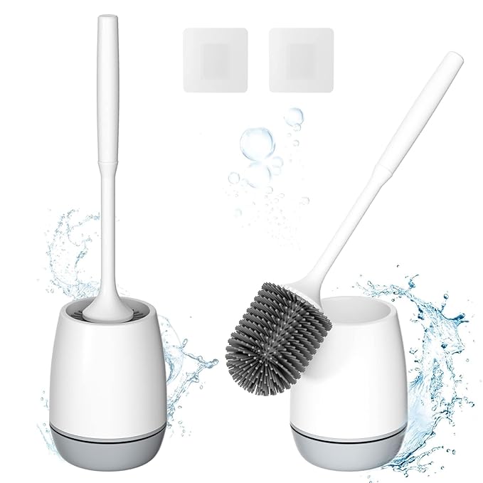 MECHBORN Toilet Brush and Holder, Soft Silicone Brush with Decomposable and Water Drawer (Round Silicon Toilet Brush)