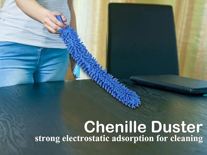 MECHBORN Flexible Fan Cleaning Duster for Long Rod Flexible Fan Cleaning Mop Microfiber Dust Cleaner Multi-Purpose Cleaning of Home, Kitchen, Car, Office with Long Rod (Fan Cleaner Brush Blue)