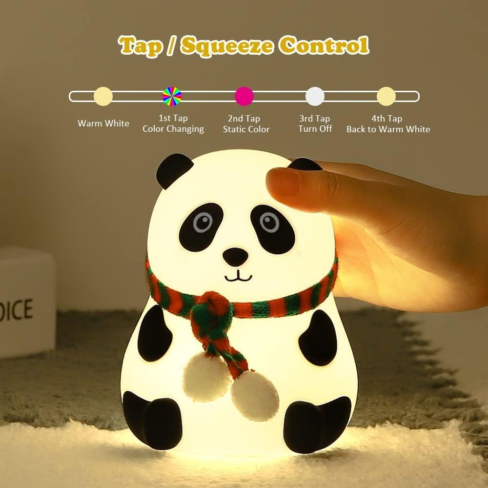 MILONI USA Night Lamp, Panda Lamp, Panda Light lamp, Panda Touch Silicone Lamp, 7 Colour Changing Light for Kids Bedroom, USB Rechargeable (Panda Light)