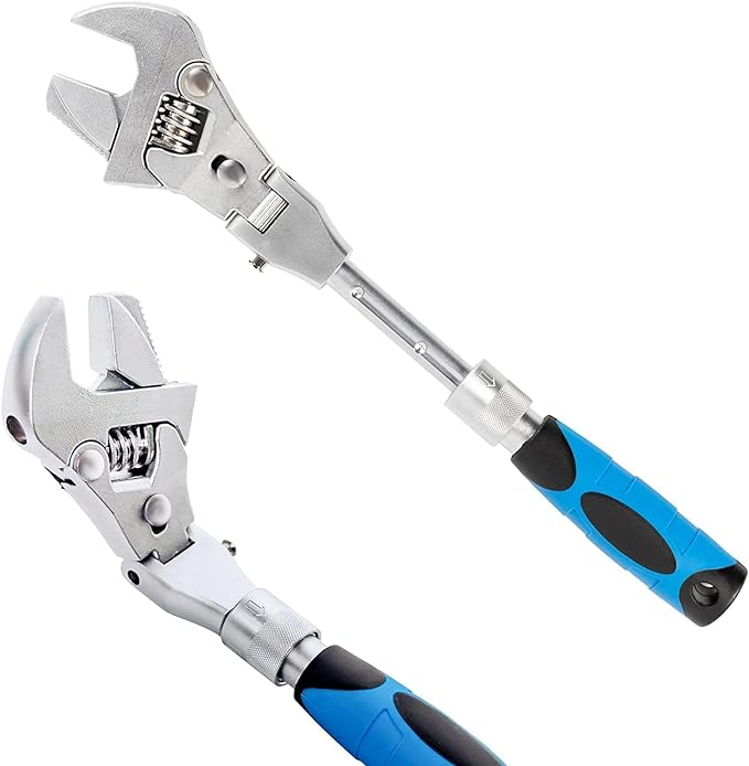 MECHBORN Multifunctional Adjustable Wrench Spanner with Retractable Extension Shank and 180⁰ Rotating Head (Blue Handle Wrench)