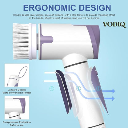 Roll over image to zoom in VODIQ Electric Spin Scrubber, Electric Cleaning Brush Scrubber with 4 Replaceable Cleaning Heads| Handheld Electric Power Shower| Rechargeable| Cleaning Bathroom Kitchen Floor Window Bathtub