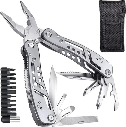 MECHBORN 24 in 1 Multifunction Plier Tools Made of Stainless Steel with 11 Screwdriver bits with Safety Hook, Bottle Opener, Multifunction Pliers (Plier Tools)