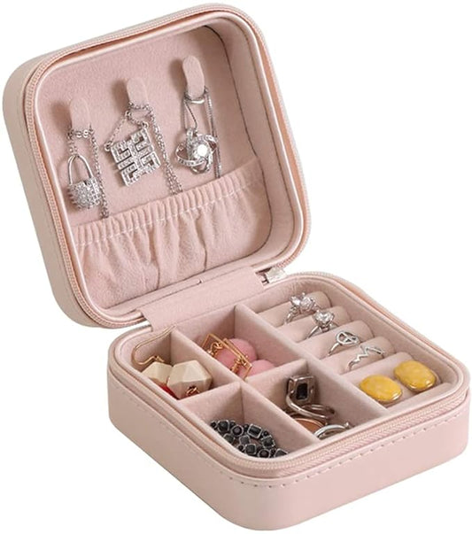 Leather Small Jewellery Storage Case for Earring Necklace Ring Bracelet Accessories - Pink  (Pink)