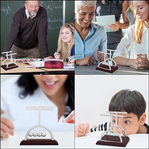 Newton Cradle Pendulum Metal Perpetual Motion Toy & Swing Balance Collision Ball Decoration Figurine with Polished Plastic Base & Nylon Strings for Office Classic Desk Toy