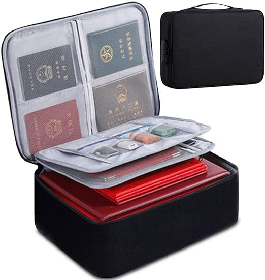 Waterproof 3 Layer Document Storage Bag with Lock for Laptop Passport Documents  (Black)