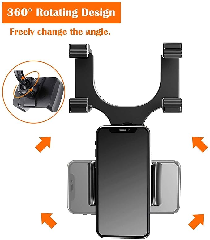 Mobile Phone Holder for Car Rear View Mirror Generation Car Model Anti Shake Fall Prevention | Full Rotation | Anti-Vibration Pads Stand | Adjustable Car Mount Upto 6.5 inch Mobiles