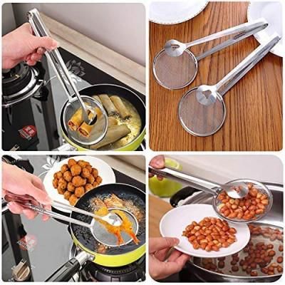 Stainless Steel 2 in 1 Fry Tool Filter Spoon Snack Strainer with Clip