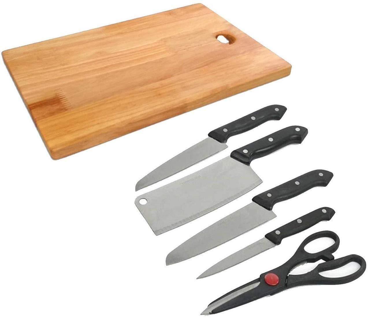 Knife Set-Stainless Steel Kitchen Knife Set with Wooden Chopping Board & Scissor Vegetable & Meat Cutting (Set of 5)