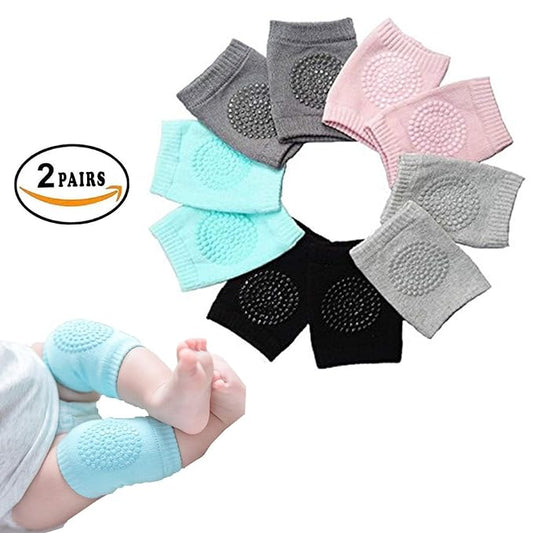 MILONI USA (Pack of 2 Pairs) Baby Knee Pads for Crawling, Anti-Slip Padded Stretchable Elastic Cotton Soft Breathable Comfortable Knee Cap Elbow Safety Protector,Multicolor