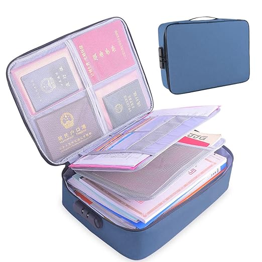 Waterproof 3 Layer Document Storage Bag with Lock for Laptop Passport Documents  (Blue