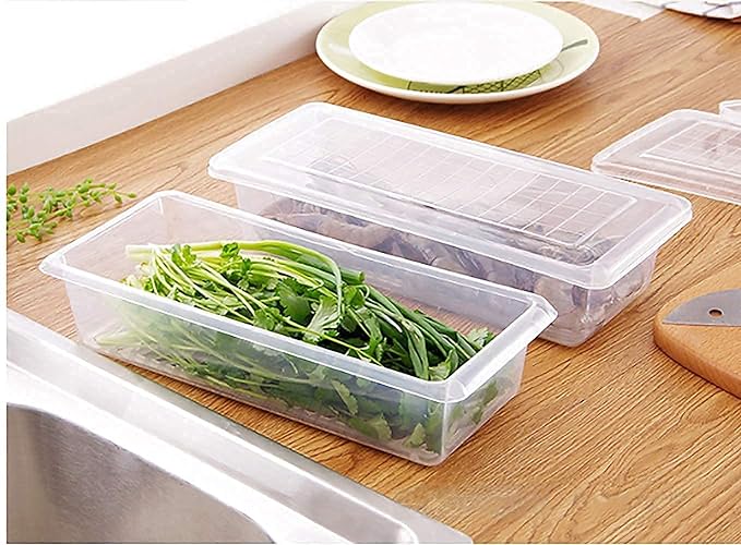 MECHBORN Fridge Storage Boxes Fridge Organizer with Removable Drain Plate Fridge Storage Containers Keeps Fruits, Vegetables, Meat, Fish Fresh Longer 1500 ML Container Box (4)