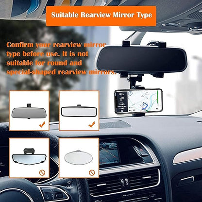 Mobile Phone Holder for Car Rear View Mirror Generation Car Model Anti Shake Fall Prevention | Full Rotation | Anti-Vibration Pads Stand | Adjustable Car Mount Upto 6.5 inch Mobiles