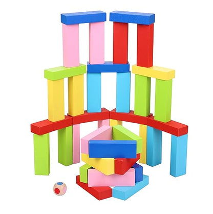 Colour Crash Tumbling Tower Game with 54 Precision Wooden Blocks of Premium Beachwood for Adults and Kids, 1 or More Players