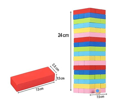 Colour Crash Tumbling Tower Game with 54 Precision Wooden Blocks of Premium Beachwood for Adults and Kids, 1 or More Players