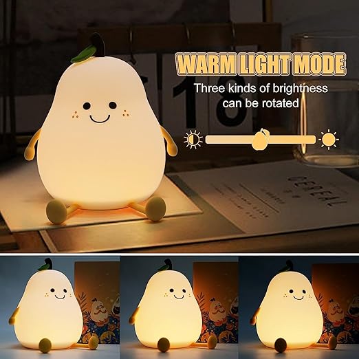 VODIQ LED Pear Nursery Night Lights for Kids, Cute Animal Silicone Baby Night Light with Touch Sensor, USB Rechargeable Baby Girl Boys Gifts, Xmas Gifts for Toddler Kids