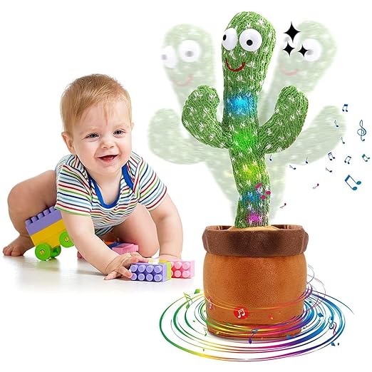 MILONI USA Dancing Cactus Toy Kids Talking Singing Wriggle Children Plush Electronic Toys Baby Voice Recording Repeats What You Say LED Lights Gift (Cactus Toy)