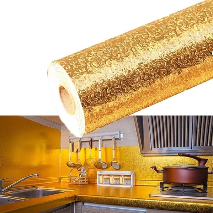 Kitchen Backsplash Aluminum Foil Stickers, Oil Proof Kitchen Stove Stickers, Waterproof & Heat Resistant Contact Paper for Kitchen (Self Adhesive Paper) | 60 * 200CM