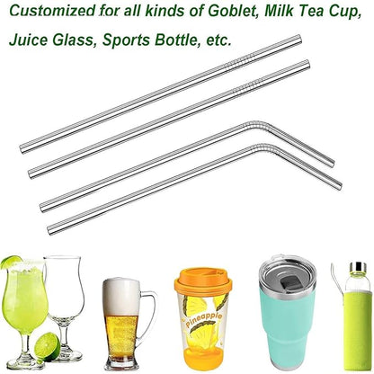 Reusable BPA-Free Metal, Dishwasher Safe Stainless Steel Drinking Straws with Cleaning Brush, 8.5 Inches (4 Straight Straws, 1 Brush)