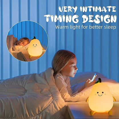 VODIQ LED Pear Nursery Night Lights for Kids, Cute Animal Silicone Baby Night Light with Touch Sensor, USB Rechargeable Baby Girl Boys Gifts, Xmas Gifts for Toddler Kids