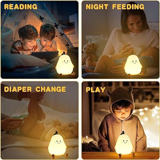 VODIQ LED Pear Nursery Night Lights for Kids, Cute Animal Silicone Baby Night Light with Touch Sensor, USB Rechargeable Baby Girl Boys Gifts, Xmas Gifts for Toddler Kids