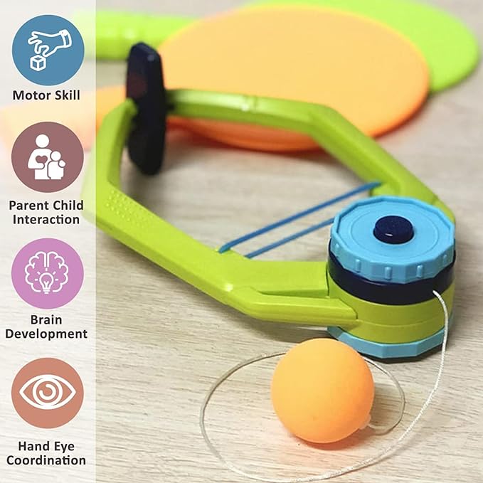 Kidology Hanging Table Tennis Self Training Indoor Gaming 2 Racket & 3 Practice Ball Portable - Double Sparring Hanging Toys Parent Child Interaction Indoor Toys for Kids