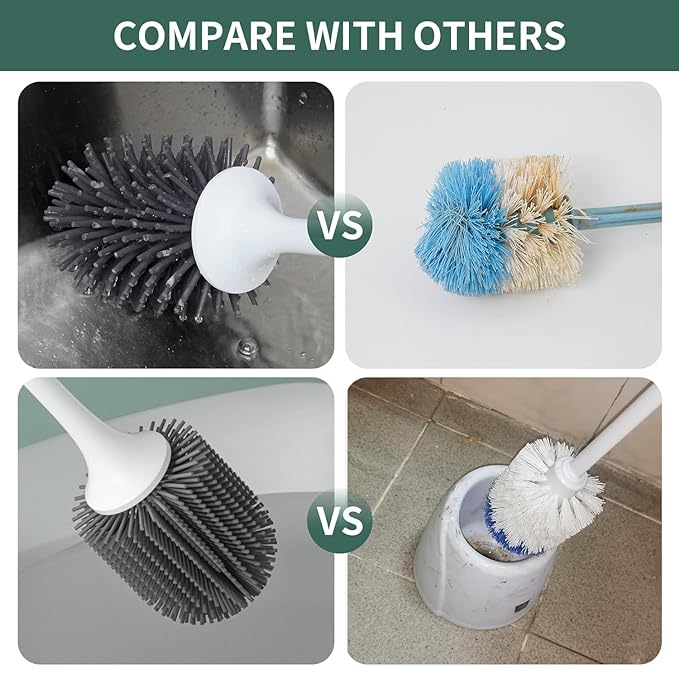 MECHBORN Toilet Brush and Holder, Soft Silicone Brush with Decomposable and Water Drawer (Round Silicon Toilet Brush)