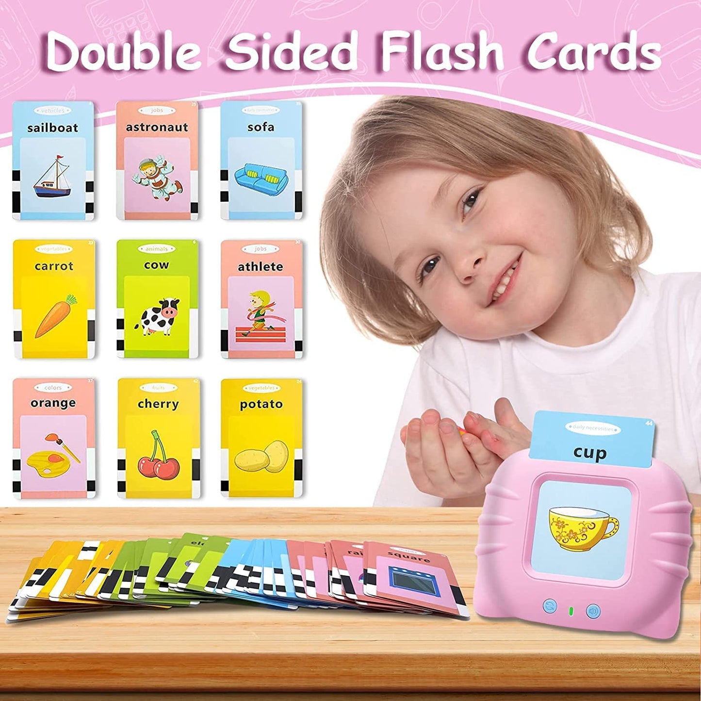 Flash Cards for Kids Talking English Words Flash Cards Preschool Electronic Reading Early Talking Flashcards Toy for Kids