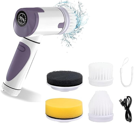 Roll over image to zoom in VODIQ Electric Spin Scrubber, Electric Cleaning Brush Scrubber with 4 Replaceable Cleaning Heads| Handheld Electric Power Shower| Rechargeable| Cleaning Bathroom Kitchen Floor Window Bathtub