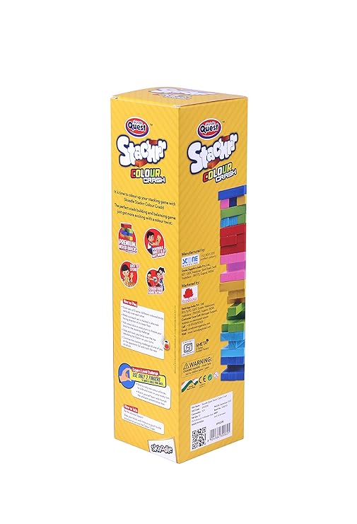 Colour Crash Tumbling Tower Game with 54 Precision Wooden Blocks of Premium Beachwood for Adults and Kids, 1 or More Players