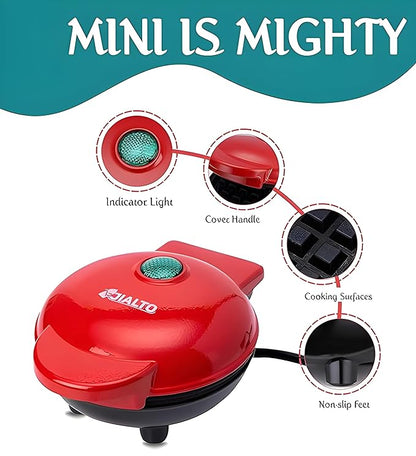 Mini Waffle Maker 4 Inch- 350 Watts: Non-Stick Electric Iron Machine Red Waffle Maker