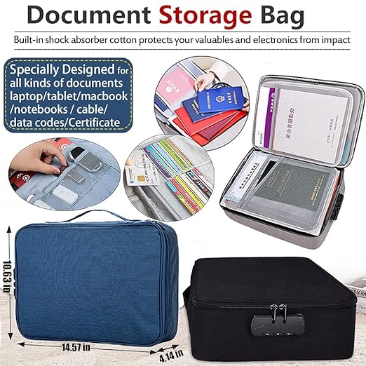 Waterproof 3 Layer Document Storage Bag with Lock for Laptop Passport Documents  (Black)