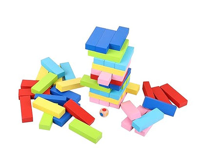 Colour Crash Tumbling Tower Game with 54 Precision Wooden Blocks of Premium Beachwood for Adults and Kids, 1 or More Players