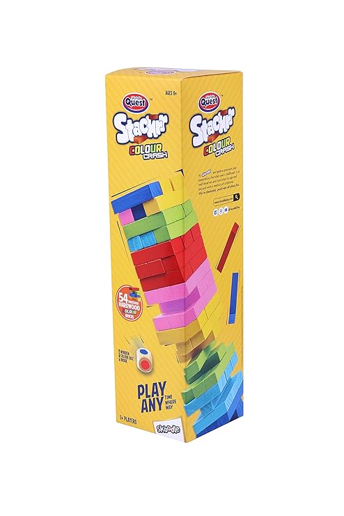 Colour Crash Tumbling Tower Game with 54 Precision Wooden Blocks of Premium Beachwood for Adults and Kids, 1 or More Players