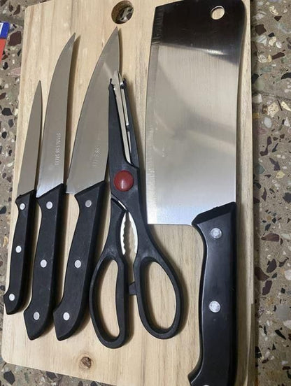 Knife Set-Stainless Steel Kitchen Knife Set with Wooden Chopping Board & Scissor Vegetable & Meat Cutting (Set of 5)