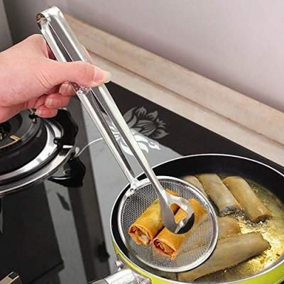 Stainless Steel 2 in 1 Fry Tool Filter Spoon Snack Strainer with Clip