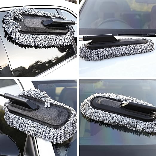 MILONI USA Super Soft Microfiber Car Duster Exterior with Extendable Handle, Car Brush Duster for Car Cleaning Dusting - Multicolor