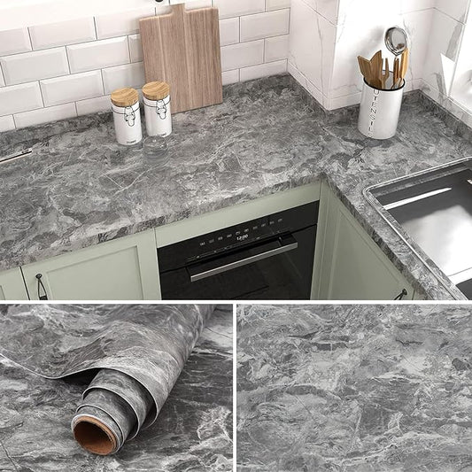 Grey Wallpaper Peel and Stick Countertops Marble Countertop Contact Paper Decorative Matte Waterproof Heat-Resistant Kitchen Wallpaper Marble Wall Paper for Bathroom Bedroom Dining Table